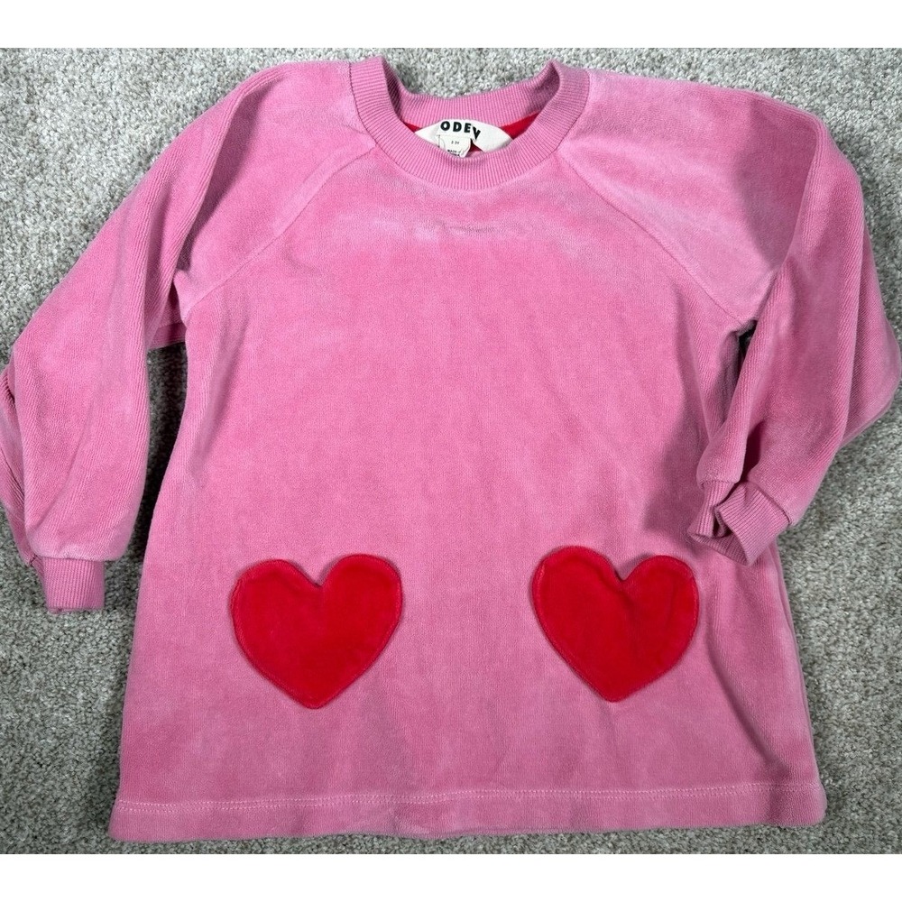 Valentines Day Boden Girls 2-3 Years Pink Fleece Heart Pocket‎ Pullover